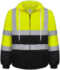 TCCFCCT High Vis Hoodie Class 3 Hi Vis Hoodie for Men Women with Zipper, High Visibility Safety Hoodie for Men Construction, Surveyors, Dirt-resistant with Black Bottom, Yellow 2XL by TCCFCCTPROFESSIONALSAFETYSOLUTIONS