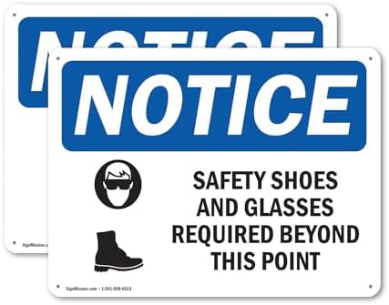 (2 Pack) Safety Shoes And Glasses Required OSHA Notice Sign 18 Inch X 12 Inch Plastic Sign, Weather Resistant, UV Protected for Workplace, Business, and Construction Site, Made in the USA by SignMission