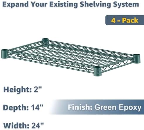 14"x24" Green Wire Shelf 4-Pack, Kitchen Pantry & Garage Storage Rack Add-On Shelving Unit - Image 2