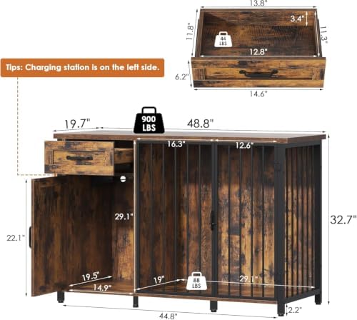 kepptory 30 Inch Dog Crate Furniture with Cabinet, Heavy Duty Farmhouse Dog Kennel with Charging Station, Wooden End Table TV Stand with 900 LBS Capacity and Adustable Feet - Image 2