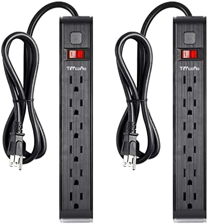Power Strip Surge Protector, 4 Feet Extension Cord, 600 Joules Surge Protection, Multiple Protection 6 Outlet Strip, ETL Listed, 2 Packs by TiFFCOFiO