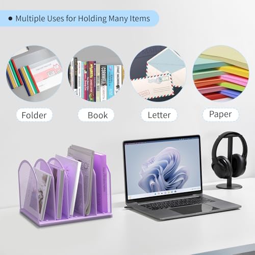 Gawerk 5-Section Vertical Desktop Organizer, 6-Section Mesh File Folder Stand Sorter for Office Home Classroom Organization - Image 6