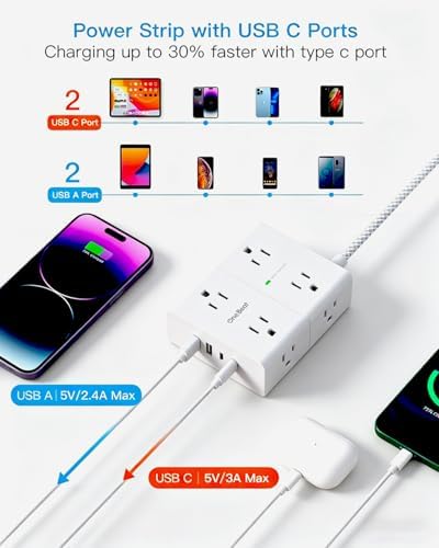 One Beat Flat Plug Surge Protector Power Strip, 6 Ft Flat Extension Cord - Image 4