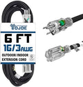 YOJOE Indoor Outdoor Extension Cord with Lighted End, 3 Prong 13A Weatherproof Power Cord, 16 Gauge Heavy Duty 6 ft Black Extension Cord for Garage, Garden and Home, 16/3 SJTW UL Listed by YOJOE