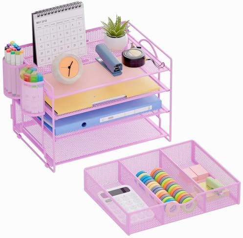 Marbrasse Desk Organizer, 4-Tier Paper File Letter Tray, Purple - Image 6