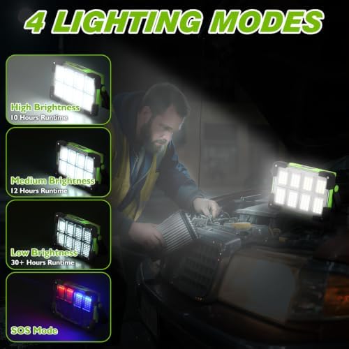 120W Solar Rechargeable 144 LED Work Light, 10000LM Flood Light - Image 2