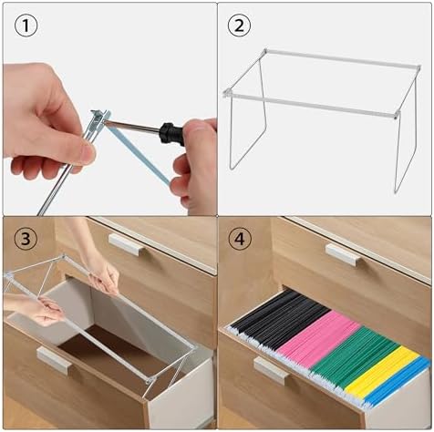 VZCPYTPM 4 Pack Hanging File Folder Frames, Heavy Duty Steel Hanging File Organizer, File Cabinet Rails, Adjustable 11 to 17.4 Inches, Suitable for File Cabinets, Storage File Boxes - Image 4
