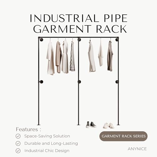 Industrial Pipe Clothing Rack, Wall Mounted Clothes Rack, 75", 3 Rods - Image 2