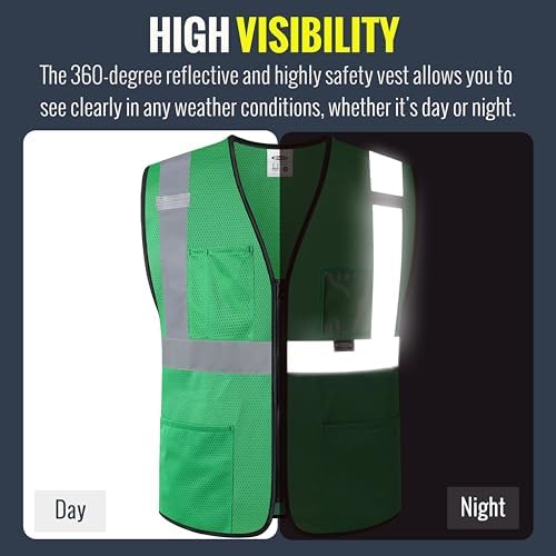 JKSafety Safety Vest for men women Hi Vis Vest with Pockets and Zipper High Visibility Construction Vests BX310 - Image 2