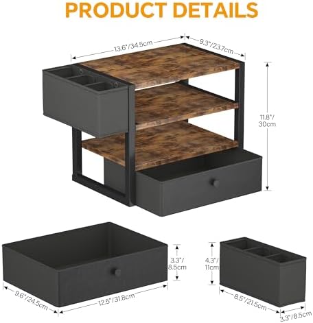 Desk Organizers and Accessories, 4-Tier Paper Letter Tray File Organizer with Fabric Drawer & 3 Pen Holder, Office Desk Accessories Workspace Desktop Organizer for Office Supplies, Rustic Brown - Image 7
