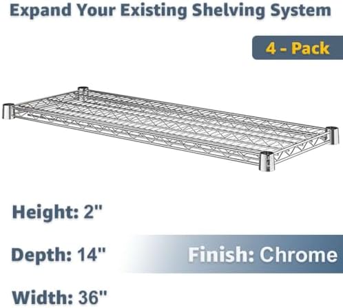 14x36 Chrome Wire Shelf 4-Pack, NSF Adjustable Metal Storage Rack Shelving for Home & Garage - Image 2