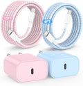 20W USB C Fast Charging for iPhone 17 Air/16/15 Pro Max,2Pack Colorful Mixed Charger Block with Braided Long USB C to C Cables (6/10ft) Compatible with iPhone16/15 Pro/15 Plus/iPad Pro by Hzevn