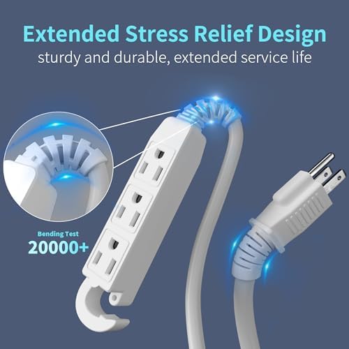 Energeaster 16/3 15 Ft 3 Outlet Extension Cord Outdoor/Indoor, White - Image 3