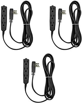 Flat Plug Extension Cord 20 FT Black – 3 Outlet 3 Prong Grounded Indoor Extension Cord – Low Profile Wall Hugger Angled Plug – 16/3 Heavy Duty Power Cord 13A 125V for Office Dorm (3 Pack) by BindMaster