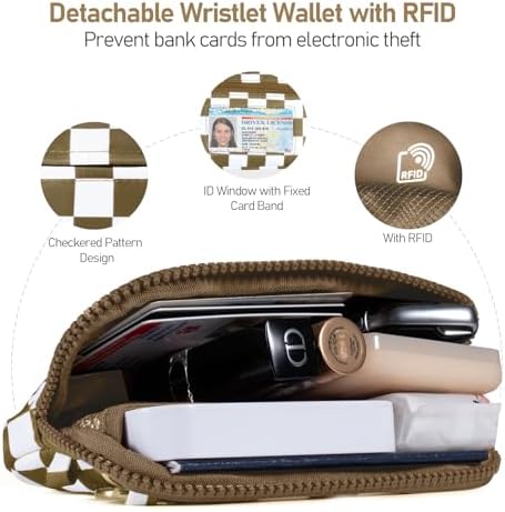 Tiostep Clip and Go Strap for Phone with Wallet Crossbody Phone Lanyard Adjustable and Detachable RFID Wristlet Wallet (Camel Checkered, Large) - Image 3