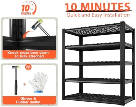Romorgniz 48.2" W Garage Shelving, Storage Shelves,5 Tier Adjustable Metal Shelving,Metal Storage Shelves 600LBS Per Shelf (3000LBS Total) for Garage,Basement,Warehouse,Workshop,24" D x 72.02" H,2P - Image 6