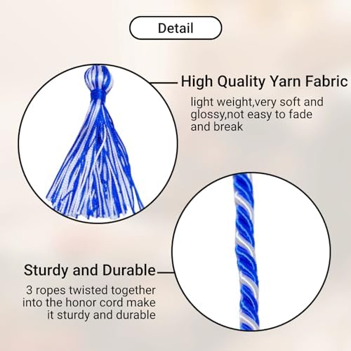 Graduation Honor Cords, 68" Long (Royal Blue/White) - Image 3