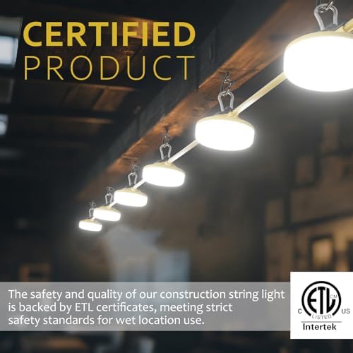 LED Construction String Lights 100FT, 3 Prong, 10000 LM, 5000K LED String Work Lights, 100W Temporary Lighting for Job Site Outdoor Indoor, IP65 Waterproof Temporary Construction Lights, ETL Listed - Image 6