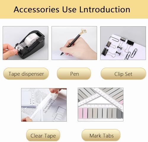 Office Supplies,Black Desk Accessories,Office Supplies Set,Desk Organizer,Stapler,Tape Dispenser,Scissors,Staple Remover,Binder Clips,Staples,Ballpoint Pen,Index Tabs with Ruler,Clear Tape.10pcs - Image 3