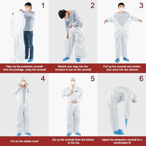 Hazmat Suit Disposable Coverall | Heavy Duty Full Body Paint Coverall & Suit in 7 Sizes - X-Large, White, 25 - Image 5