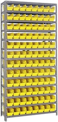 Quantum Storage Systems 1275-101YL Steel Shelving Unit with 4" Shelf Bins, 12" D x 36" W x 75" H, Yellow by QuantumStorageSystems