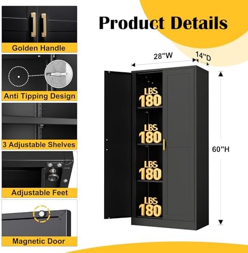 Steeloong 60"Metal Pantry Storage Cabinet with Doors & 4 Adjustable Shelves - Image 3