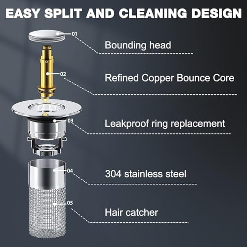 2PCS Bathroom Sink Drain Strainer,Pop Up Sink Drain Stopper Hair Catcher with Removable Stainless Steel Floor Drain Filter Basket,Universal Drain Plug Filter Replacement Bathroom Shower Sink Stopper - Image 2