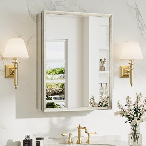 TokeShimi 20 x 26 Recessed Medicine Cabinet with Mirror, Assembly Required, Brushed Nickel Mirror Medicine Cabinet for Bathroom, Stepless Adjustable Shelves, Beveled Aluminum Frame, Tempered Glass by TokeShimi