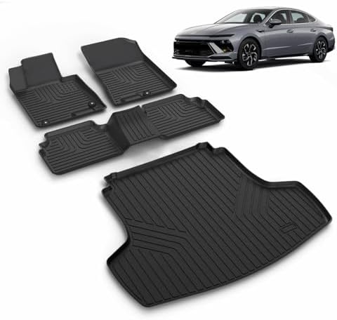 All Weather Car Floor Mats & Cargo Liner Set Fit for Kia K5 2021-2025 2026 (Only FWD Models) or for Hyundai Sonata/Sonata Hybrid 2020-2026 Floor Liners Trunk Liner Cargo Mat Accessories Black by VOUKIY