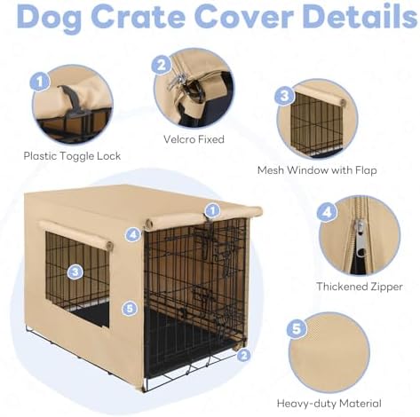 Seiyierr Dog Crate Cover - Kennel Cover Fit for 36 Inch Dog Crate, Double Door Polyester Crate Cover for Wire Dog Crate Indoor Outdoor Protection, Light Tan - Image 3