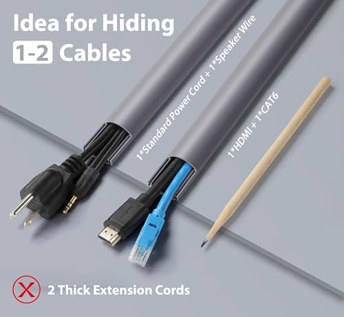 ZhiYo 85in Cord Covers for 1-2 Wires on Wall, D-Shaped 1" W x 0.4" H, Grey - Image 3