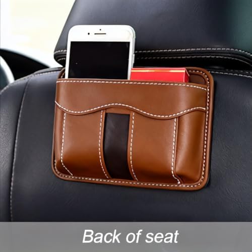 Car Seat Side Organizer, PU Leather Vehicle Storage Pocket, Universal Gap Filler for Auto Console Door Phone Document Sundries Organizer (Brown) - Image 5