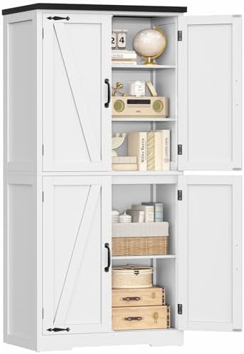 58.5" H Storage Cabinet, Farmhouse Kitchen Pantry Cabinet with 4 Doors by TEENFON