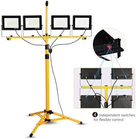 40000Lumen LED Work Lights with Stand - 4Head Portable Work Light on Stand - IP66 Waterproof Tripod Worklights for Outdoor Indoor Job Site Workshop Garage Construction Site Lighting - Image 2