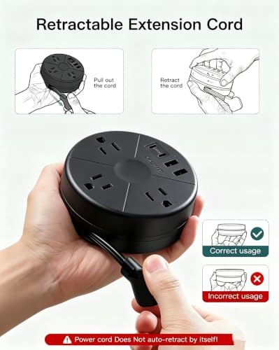 Travel Power Strip - Cruise Ship Essentials with 3ft Retractable Cord - Image 2