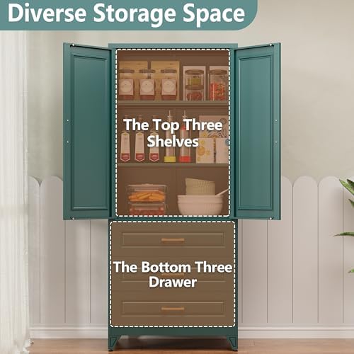 Polup 75" Metal Storage Cabinet, Kitchen Pantry Cabinet with 3 Drawers - Image 5