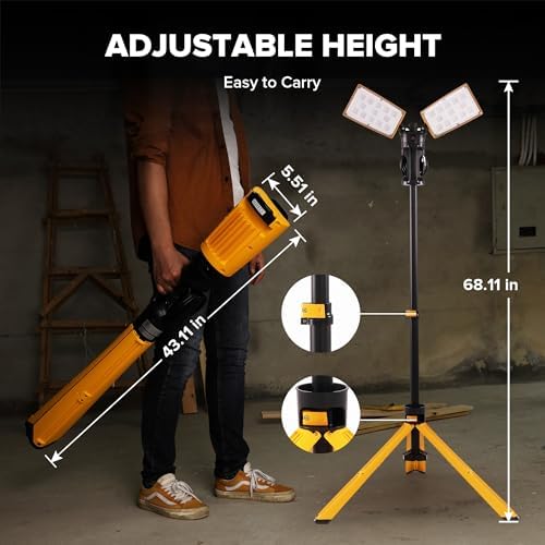 LUTEC 【Upgraded 5000K 15000 Lumen 105 Watt Dual-Head LED Work Light with Telescoping Tripod, Work Light with Stand Rotating Waterproof Lamps and 8 Ft 3-Prong Power Cord (Pack of 2) - Image 6