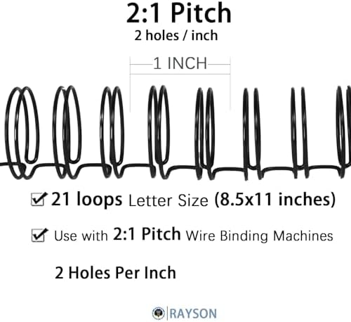 RAYSON 2:1 Pitch Binding Wire, 21 Loop, 3/4 Inch, Black, 185 Sheet, 50 Pack - Image 2