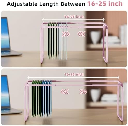 Marbrasse Hanging File Folder Frame, Adjustable Letter Size File Holder 16-25 Inches, Metal File Cabinet Rails for Office, Home, School, 2P(Pink) - Image 2
