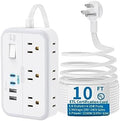 10 ft Flat Extension Cord, Flat Plug Power Strip with 6 Outlets 4 USB Ports, Wall Mounted Outlet Extender, Overload Protection for Indoor, Home, Office Supplies, Dorm Room Essentials by NTONPOWER
