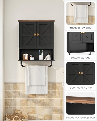 CHOEZON Bathroom Wall Cabinet, Medicine Cabinet with Open Partition and Towel Bar, Rustic Storage Cabinet with Open and Hidden Storage Space, for Bathroom, Living Room, Kitchen, Black and Walnut - Image 6