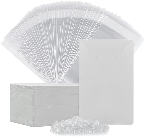 Earring Cards, Set Earring Making Supplies with 100 Pcs Earring Holder Cards 200 Pcs Earring Backs and 100 Jewelry Packaging for Earrings Necklace Jewelry Display, Jewelry Bags 3.5x2.4 Inches (White) by BOOMIBOO
