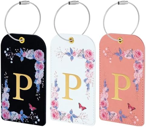 3 Pack Luxury Floral PU Leather Luggage Tags, Travel Accessories Gift (P) by Unknown