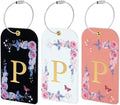 3 Pack Luxury Floral PU Leather Luggage Tags, Travel Accessories Gift (P) by Unknown