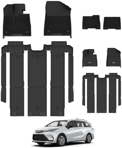 3W Floor Mats & Front Carpet for Toyota Sienna 2021-2026, TPE All Weather by 3W