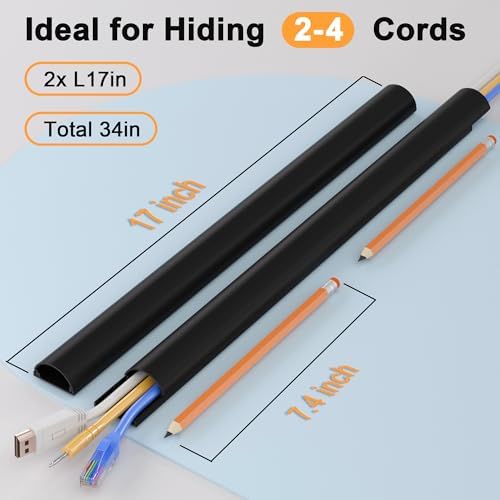 ZhiYo 34in Cord Hider for 2-4 Wall-Mounted TV Wires, 1.4" W x 0.7" H, Black - Image 2