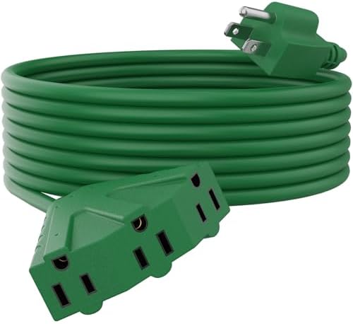PLUGTUL 25FT Outdoor Extension Cord with Multiple Outlets, 14 Gauge, 3-Outlet, SJTW, 15A 14AWG 1875W SJTW, ETL Listed - Great for Christmas Decoration Lights, Green by PLUGTUL