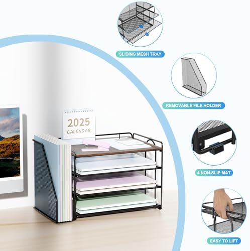 Spacrea 4 Tier Paper Organizer for Desk with File Organizer - Image 3