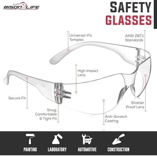 BISON LIFE Clear Safety Glasses for Men & Women, ANSI Z87.1 Certified, 6 Pk - Image 5