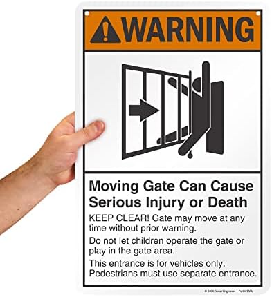 SmartSign 18 x 12 inch “Warning - Moving Gate Can Cause Injury Or Death” Metal Sign, 63 mil Laminated Rustproof Aluminum, Black, White and Orange, Made in USA - Image 4